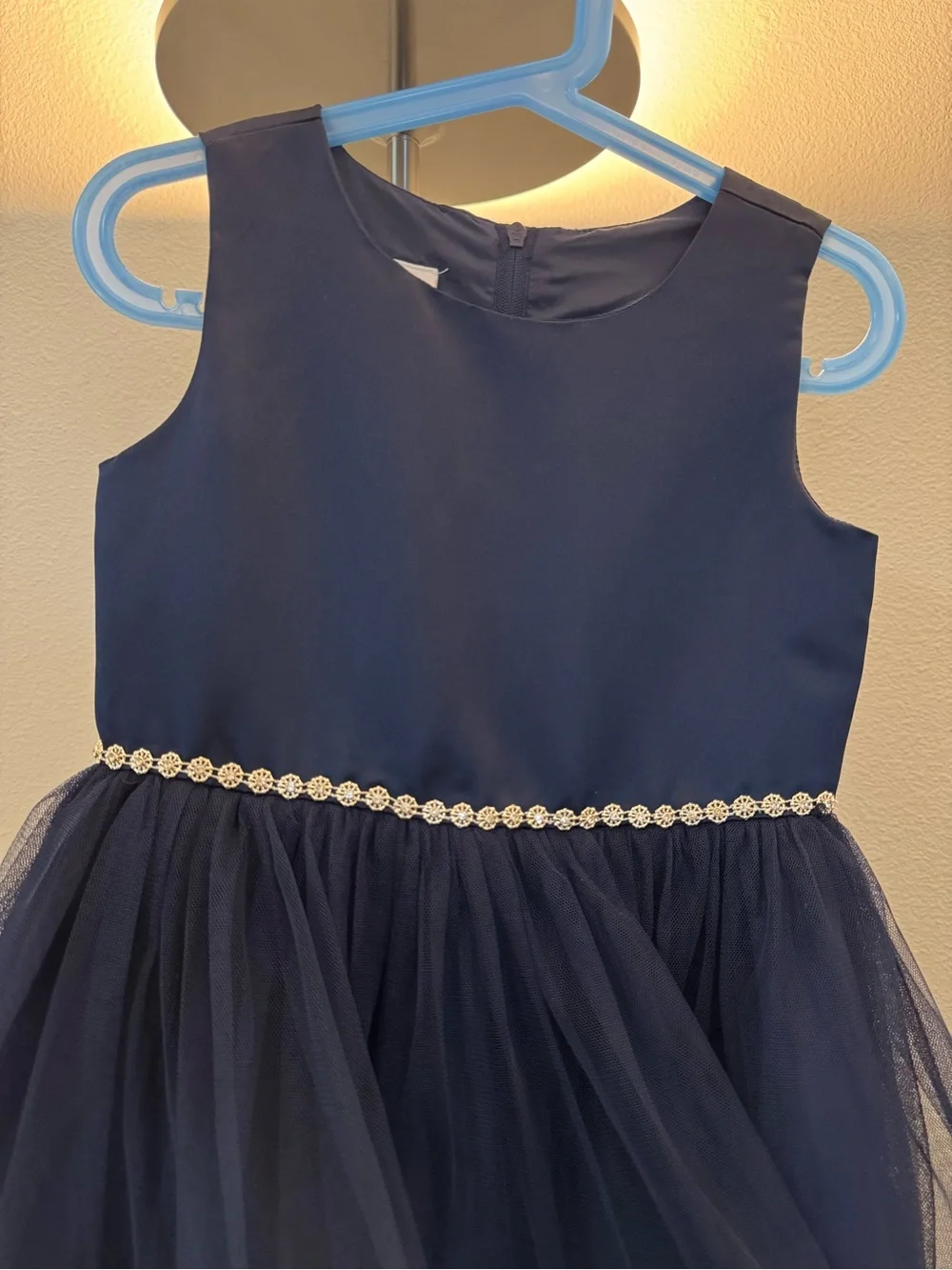 Girl Navy Tulle Party Dress with Ivory Faux Fur Bolero - 6-7